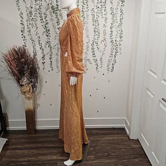 Mac Duggal Bishop Sleeve High Neck Dress Sz 12 - Picture 6 of 11